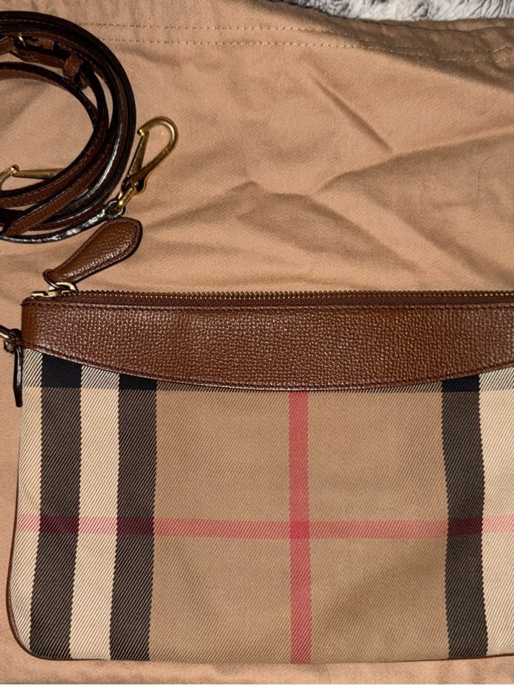 Burberry Tan and Brown Check Belt Bag with Red Accent - Picture 2 of 4